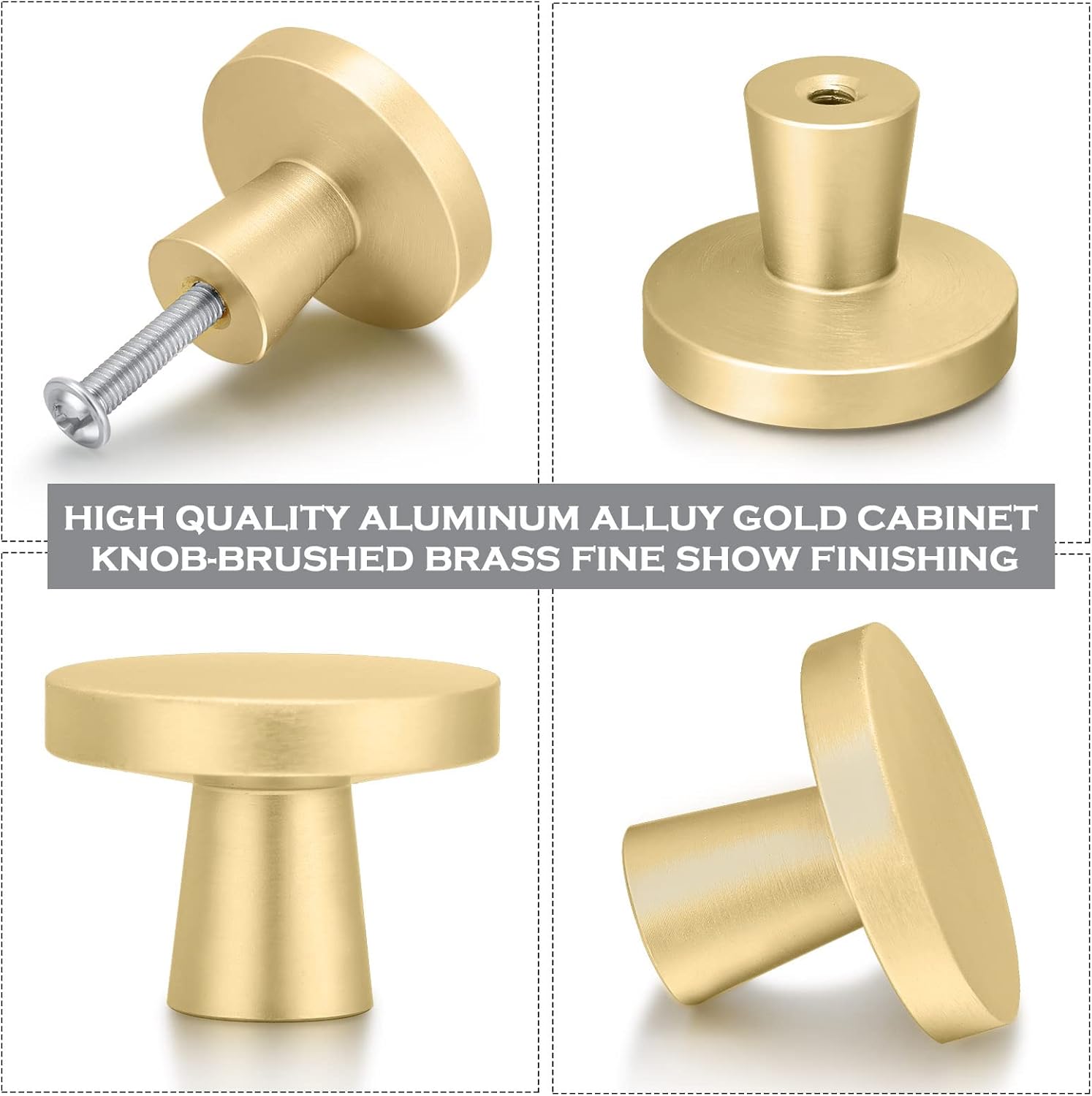 Hotop 30 Pack Gold Cabinet Knob Kitchen Round Dresser Drawer Pulls and Handles with Kinds Screws for Hardware Dresser Drawer Aluminum Alloy Oxidation Wire Drawing Handle (Mushroom)