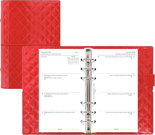Miniatura 3 de Filofax Domino Luxe - Organizador de tamaño personal, color rojo, de alto brillo, cubierta de efecto acolchado, inspiración parisina, seis anillos,