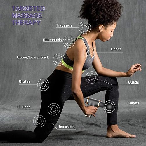 Miniatura 5 de Pistola de masaje de percusión de tejido profundo para relajación muscular y alivio del dolor de espalda, 4 cabezales de masaje y 8 velocidades