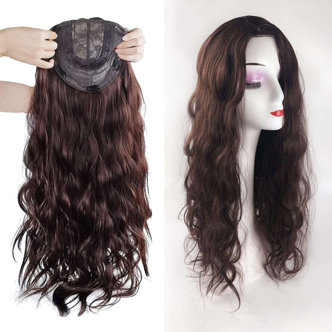 18x18cm Side Part Hair Topper Clip in 150 Density Cloud Wavy Wig 55cm