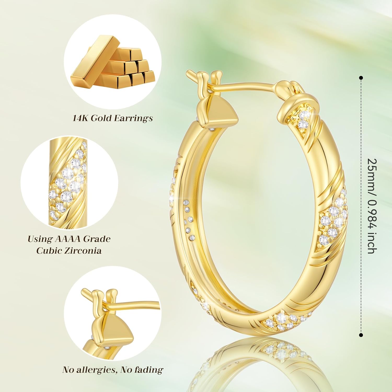 14K Gold Hoop Earrings 14K Gold Earrings for Women 20/25/30/35 Gold Hoop Earrings Jewelry - Image 6