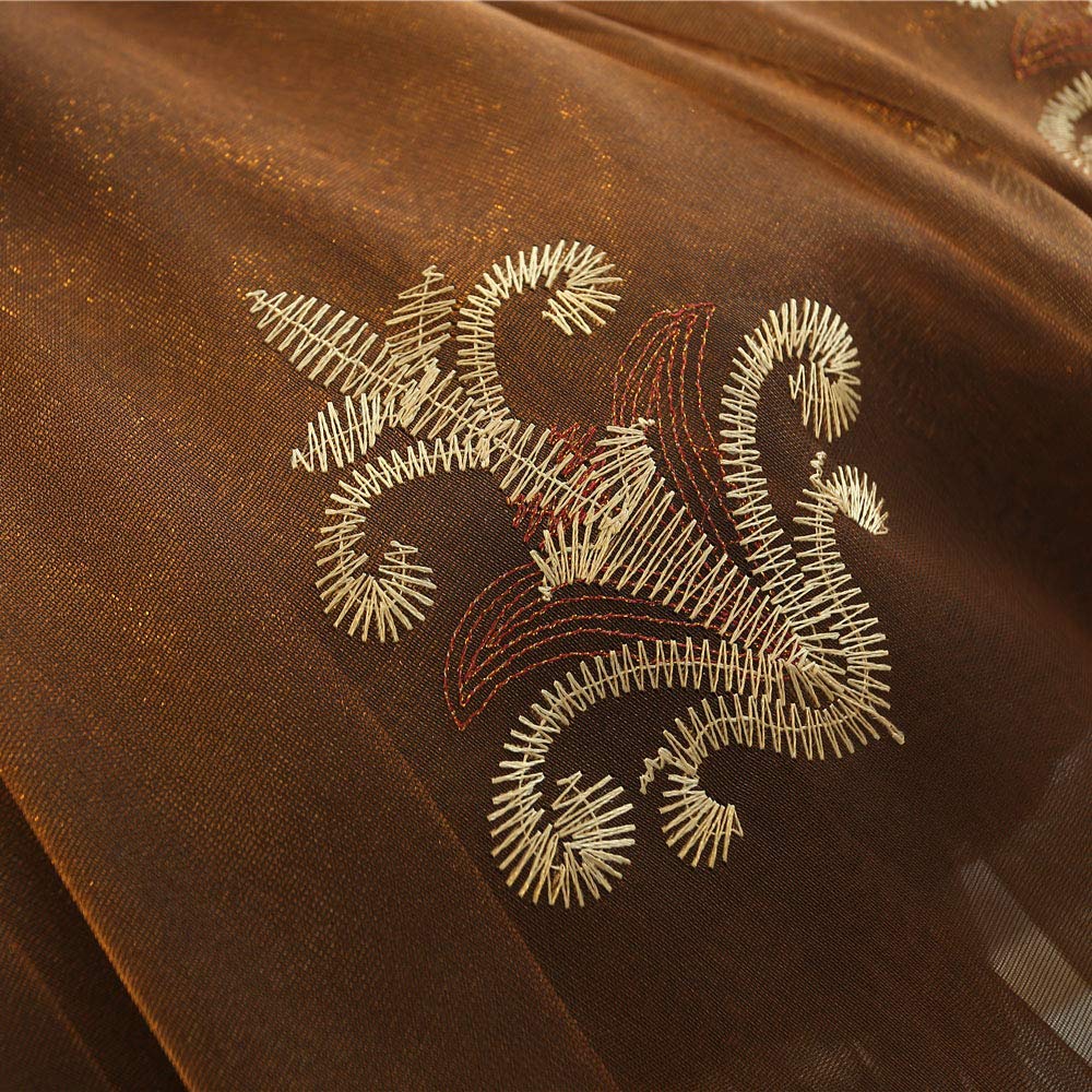 SLOW SOUL 2 pcs. Oiseaux brodés Rideaux pour Salon Chambre à Coucher Salle à Manger Rideaux Haut de Gamme avec Poche pour Tringle Marron Tulle 124 x 244 cm (l x h)