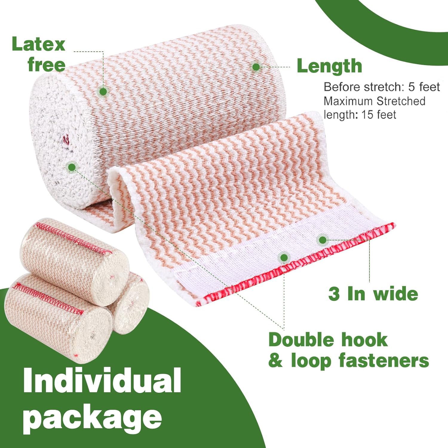 AZEN Paquete de 10 vendajes elásticos de 3 pulgadas, vendajes de compresión para piernas, tobillo, rodilla, barriga, cuerpo, vendas de linfedema para piernas, sin látex