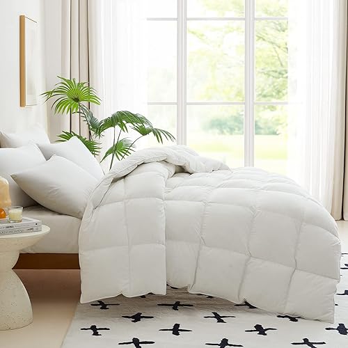 Miniatura 5 de CYMULA Edredón de plumas tamaño Queen, relleno pesado de plumón blanco marfil, edredón de invierno con funda 100% algodón, tamaño Queen, 90 x 90