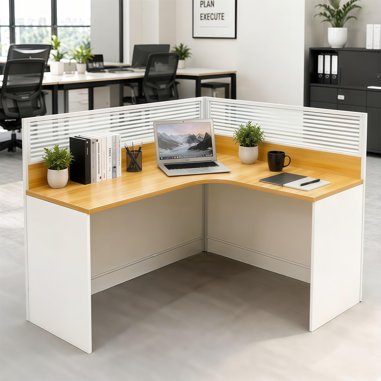 Scrivania Modulare Da Ufficio Con Pannelli Divisori, Scrivania a L Con Passacavi, Postazione Di Lavoro per 1–6 Persone, Call Center E Coworking