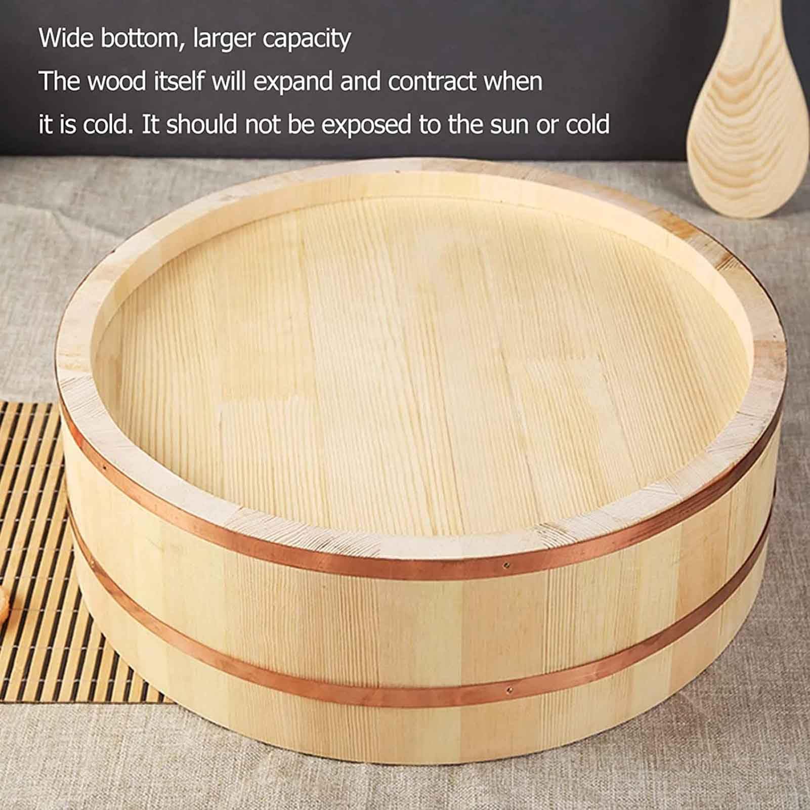 Cuenco de arroz para sushi, hecho a mano, de madera, con banda de cobre, para principiantes y profesionales