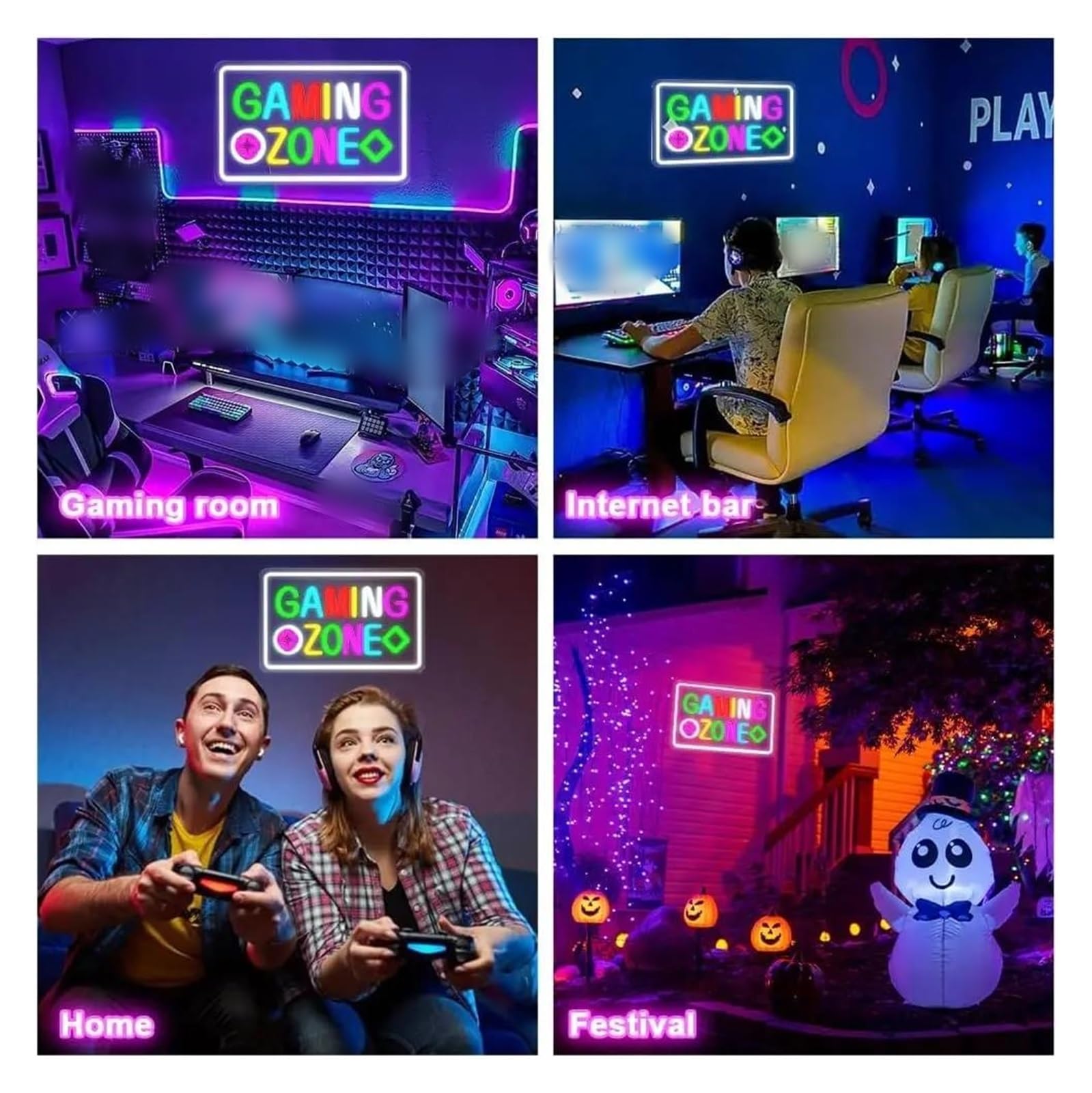 Décor Mural Lumière Panneau Néon Gaming Zone Contrôleur De Jeu Lumière LED Pour Chambre À Coucher Garçon Salle De Jeu Arrière-plan Fête Club Décor Mural 42cmx26.5cm