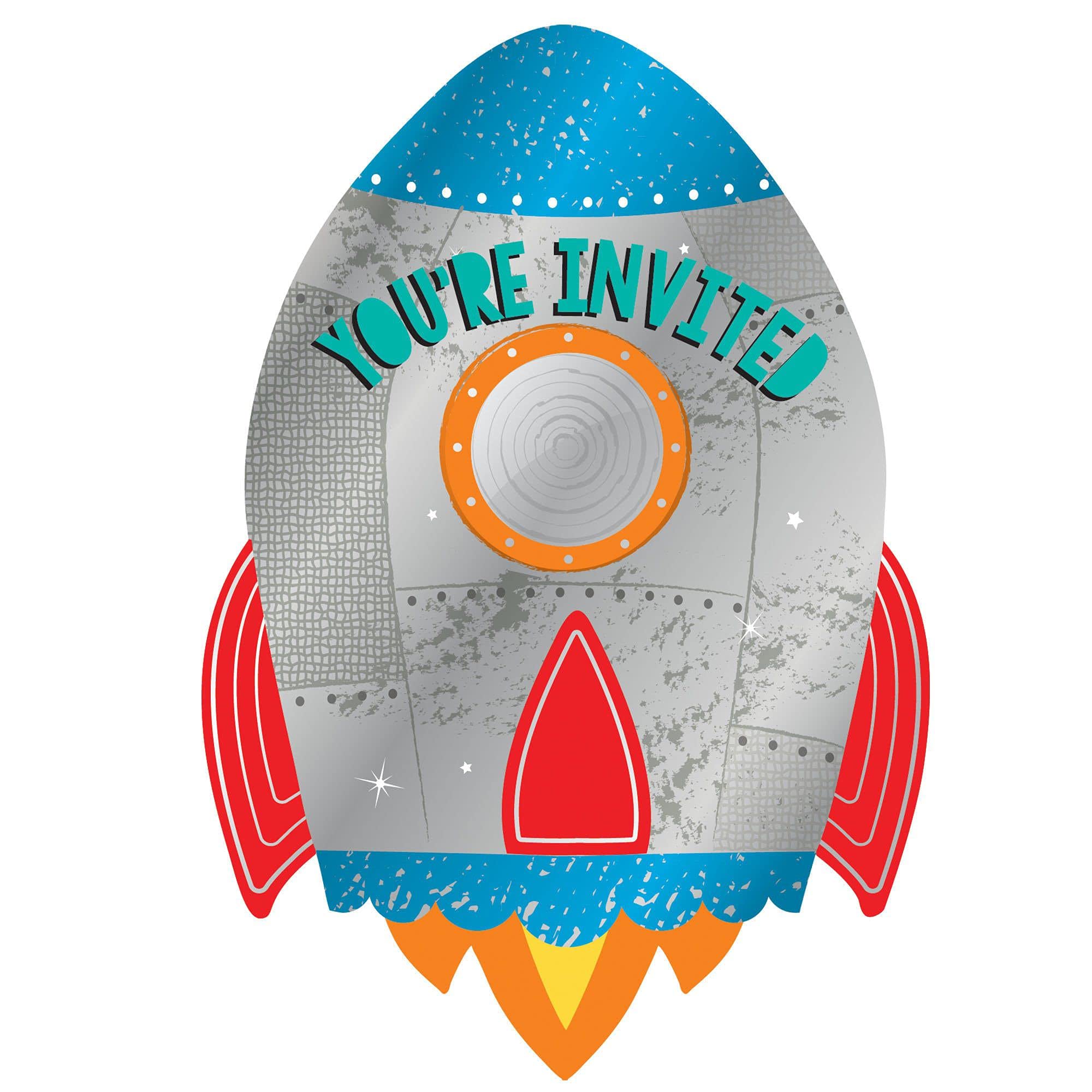 Amscan 492278 - Blast Off Space Kids Birthday Party Postcard Invitations with Stickers & Envelopes - 8 Pack