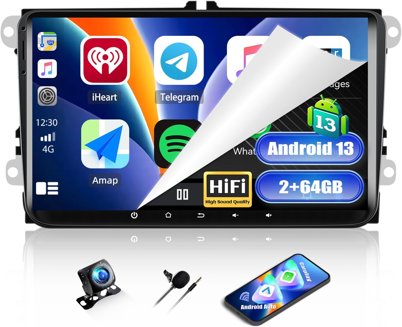 CAMECHO Car Radio 2+ 64G 9 inch Navi Android for VW Golf 5 6 Passat B6 B7 Jetta T5 Polo Touran Caddy Sharan Seat Android 13 Bluetooth Radio with Wireless Carplay WiFi FM Auto + Camera