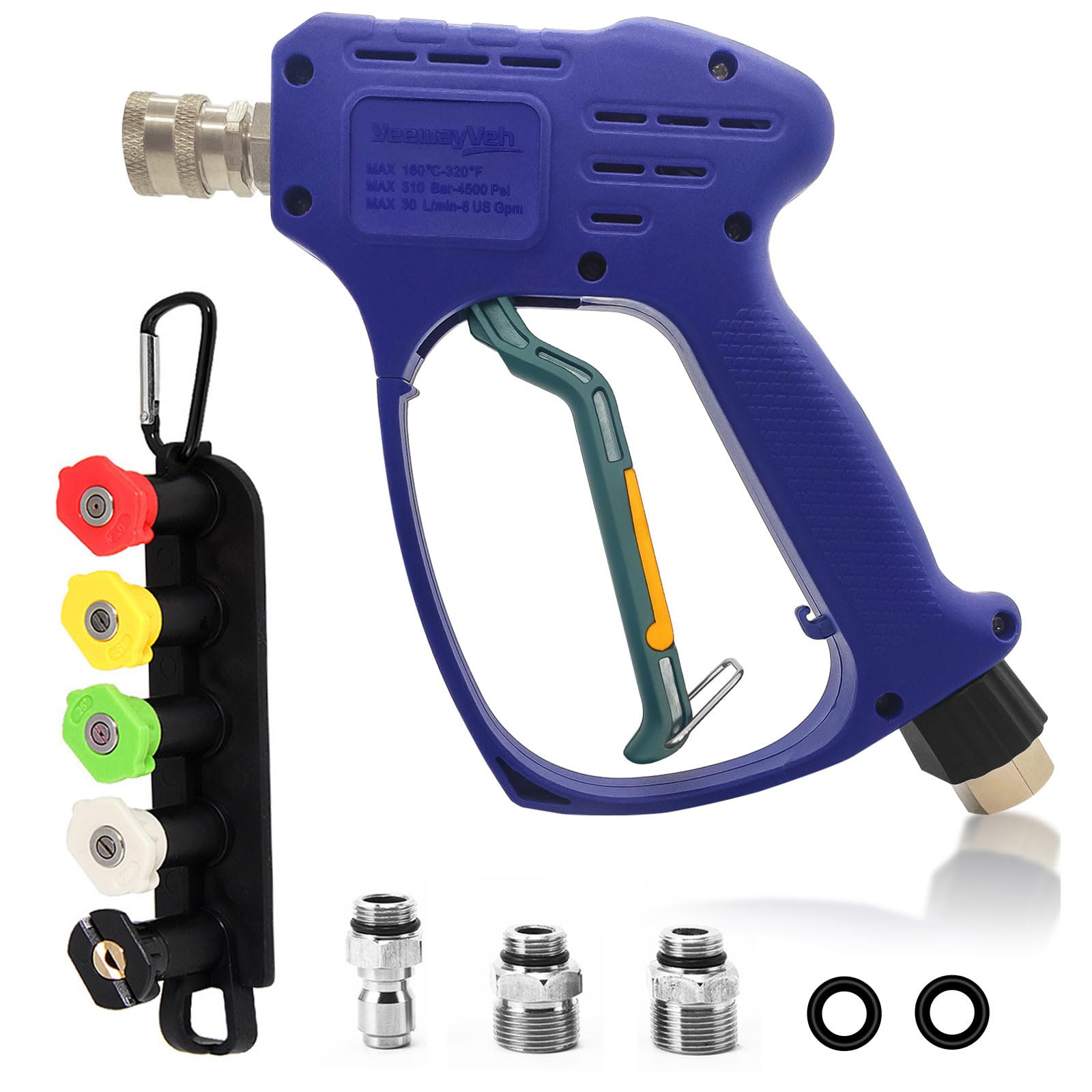 Hochdruckreiniger Pistole Mit Schaumkanone Set – Inkl. 5 Düsenspitzen & 1/4 Zoll Schnellkupplung Für M22 Anschluss