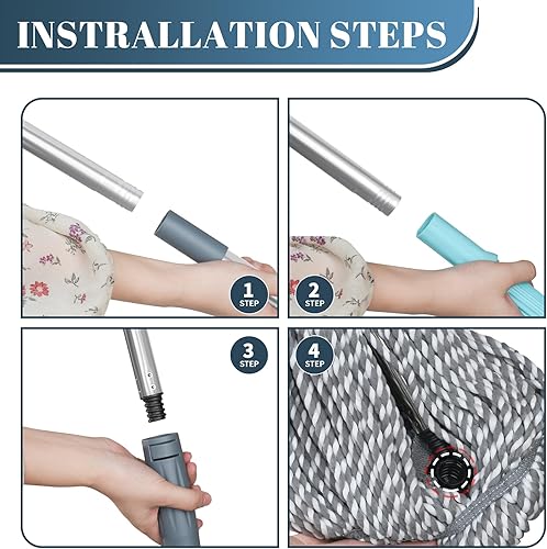 Miniatura 5 de Trapeador giratorio para limpieza de suelos, trapeador de microfibra de mango largo con almohadilla superior para cocina, madera dura, restaurante,