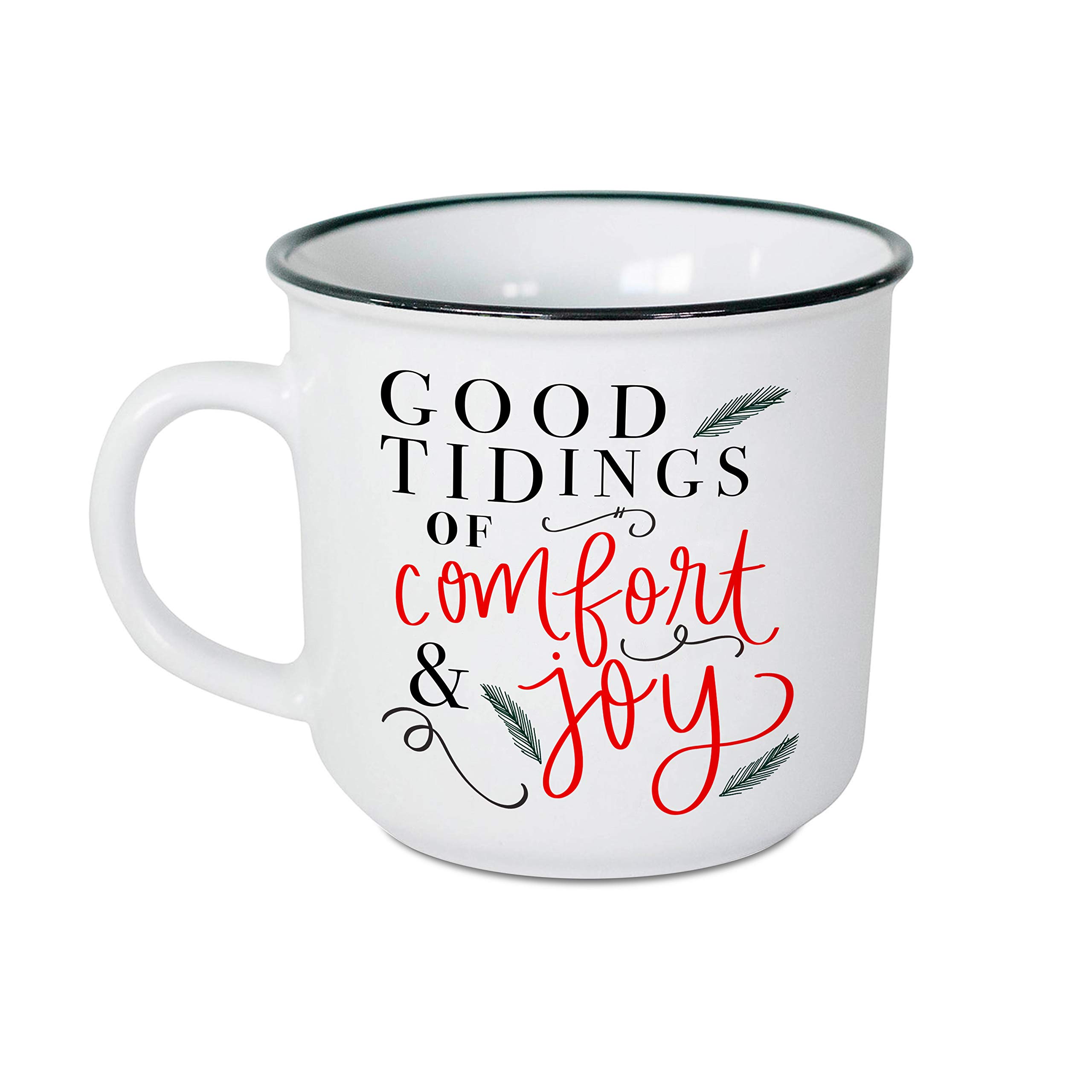 SWEET WATER DECORChristmas Coffee Mug | Rustic 15oz Ceramic Campfire Style Coffee Cup Microwave & Dishwasher Safe | Festive Seasonal Holiday Mug for Women (Good Tidings of Comfort and Joy)