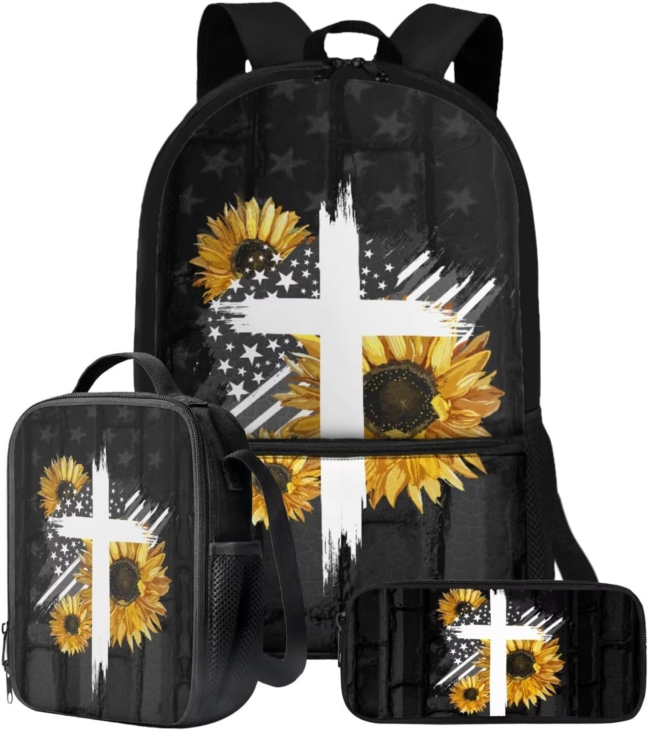 Xoenoiee Owl Floral Print 3Pcs Bookbag+Lunch Box+Pencil Bag for Students 17in Large School Bag Backpack Set for Boys Girls Back To School