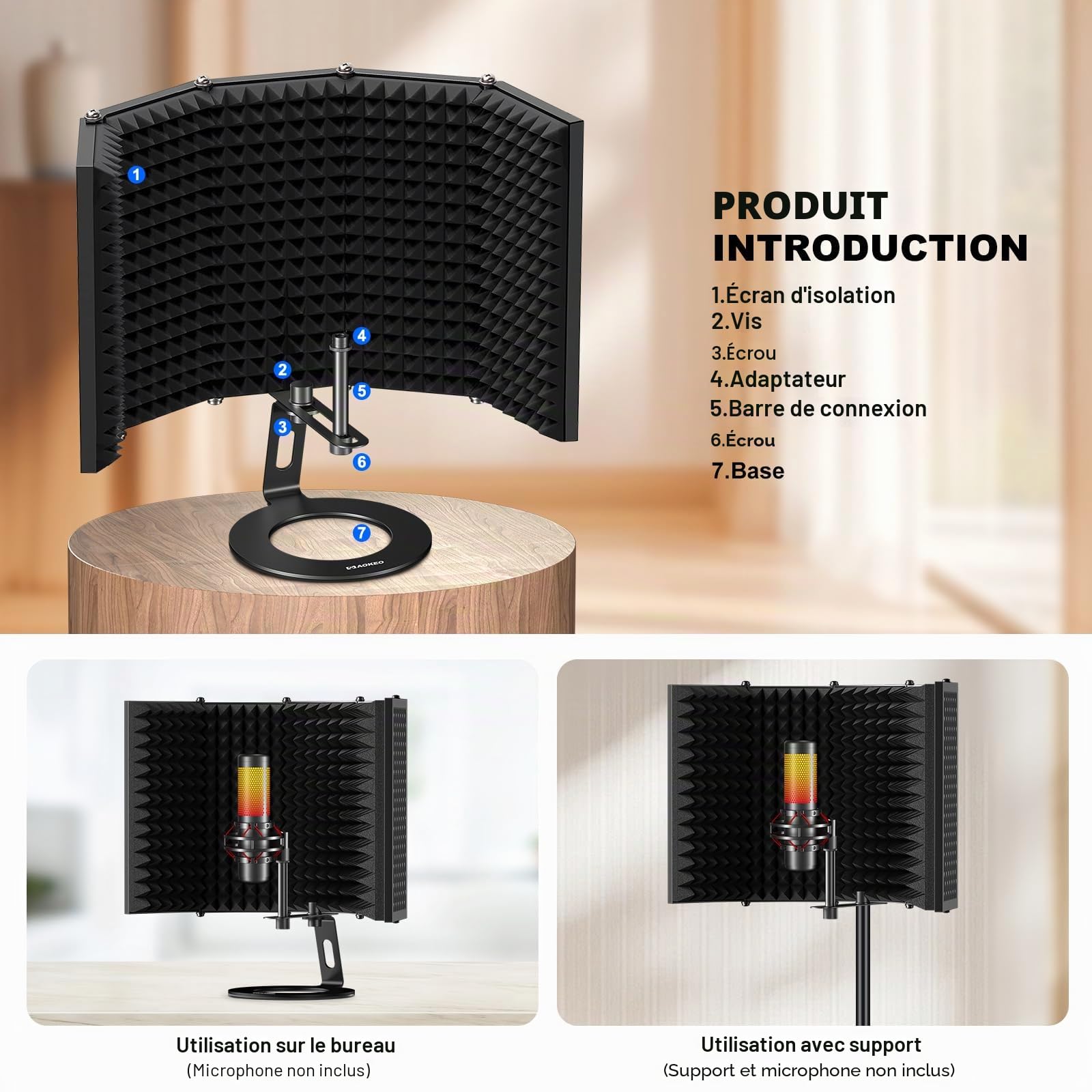 Aokeo Filtre Anti-Pop pour Microphone d'enregistrement Studio Mousse absorbante Haute densité utilisée pour filtrer(AO-505)