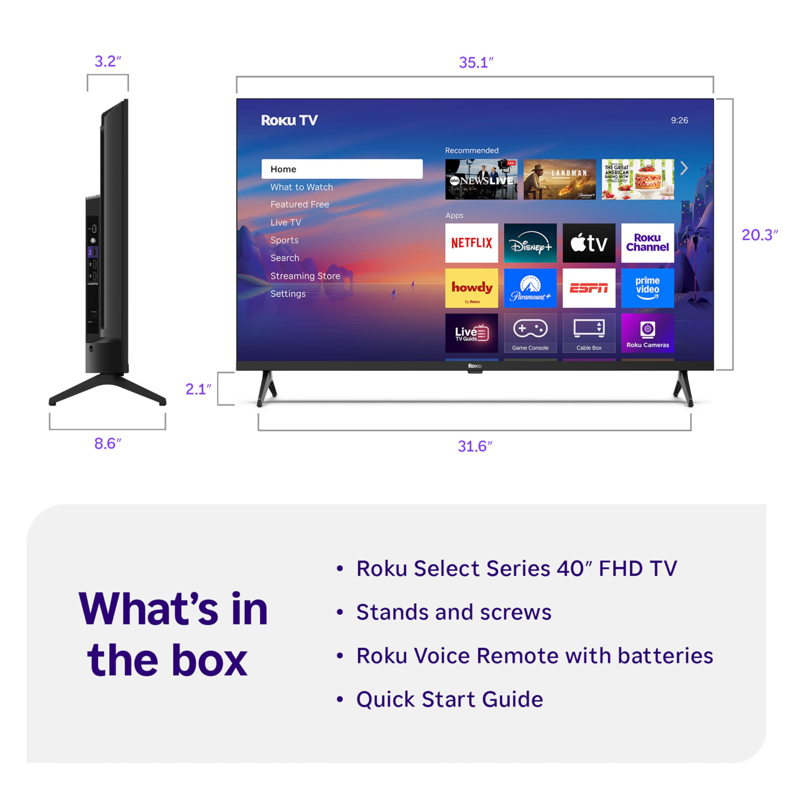 Roku Smart TV 2025 – 40-Inch Select Series, 1080p Full HD TV – Roku TV with Voice Remote – Flat Screen LED Television with Wi-Fi for Streaming Live Local News, Sports, Family Entertainment