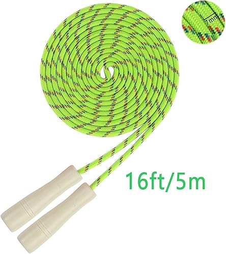 Miniatura 2 de Cuerda de saltar de 16 pies de largo para niños, cuerda de saltar holandesa doble ajustable con mango de madera, cuerda de salto de equipo