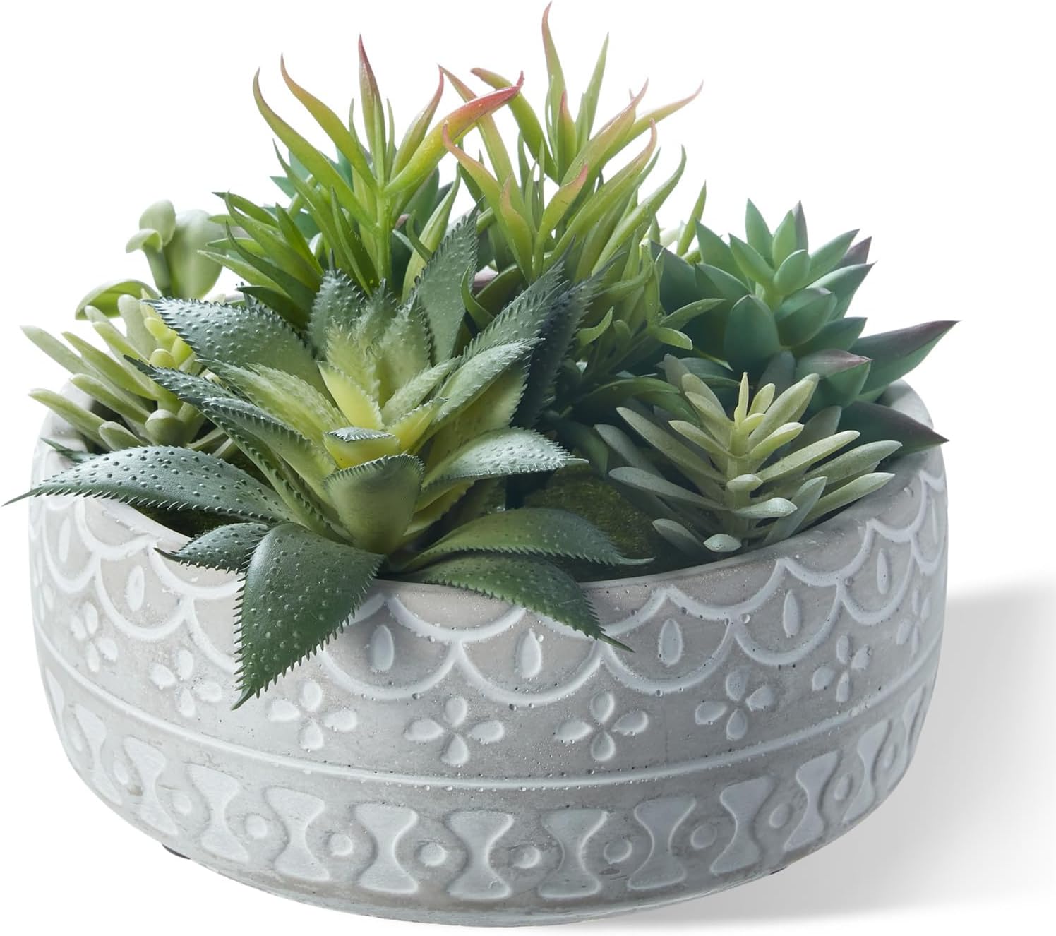 6inch Artificial Succulent Plants in Pots,Fake Succulents with Grey Textured Ceramic Pot for Home Office Desk Bathroom Coffee Table Decor