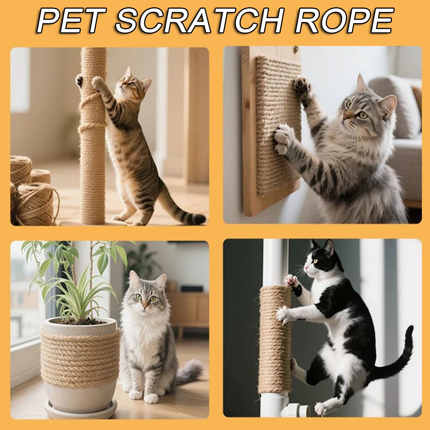 Cuerda de sisal rascador para gatos, cable grueso de reparación de árbol para gatos, cordel de cáñamo, proyecto de bricolaje, paquete de jardinería, decoración del hogar (30 mm x 10 m)