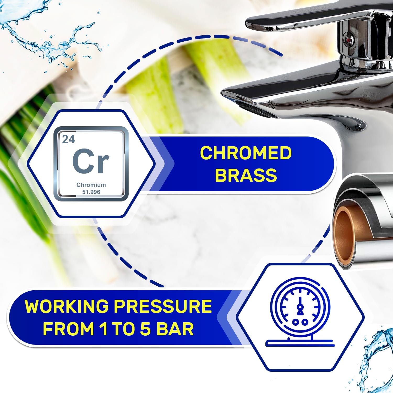 Basin Mixer Tap in Chromium Plated Brass with Ceramic Cartidge and Connections Set - Warranty 10 Years - MONTERAL - Image 3