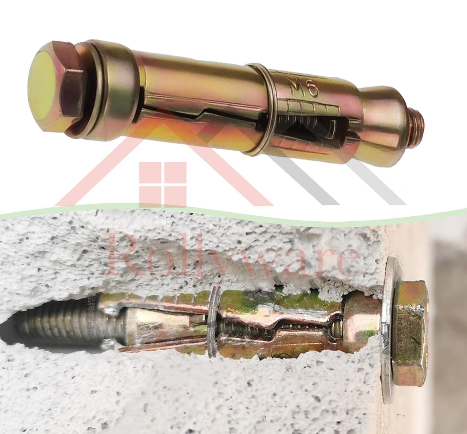 ROLLYWARE ® M6x50mm Expansion Bolts Shield Anchor Heavy-Duty Zinc Plated 12mm Diameter Anchor for Construction Home and Industrial Use Bolt Type Wall Anchor Fasteners Kit,Rust Proof (10, M6x50mm) - Image 2 thumbnail