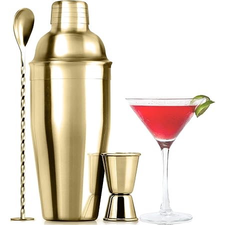 Large 24 oz Stainless Steel Cocktail Shaker Set - Mixed Drink Shaker - Martini Shaker Set With Built In Strainer, Double Sided Jigger & Combo Muddler Mixing Spoon - Pro Margarita Shaker - By Zulay