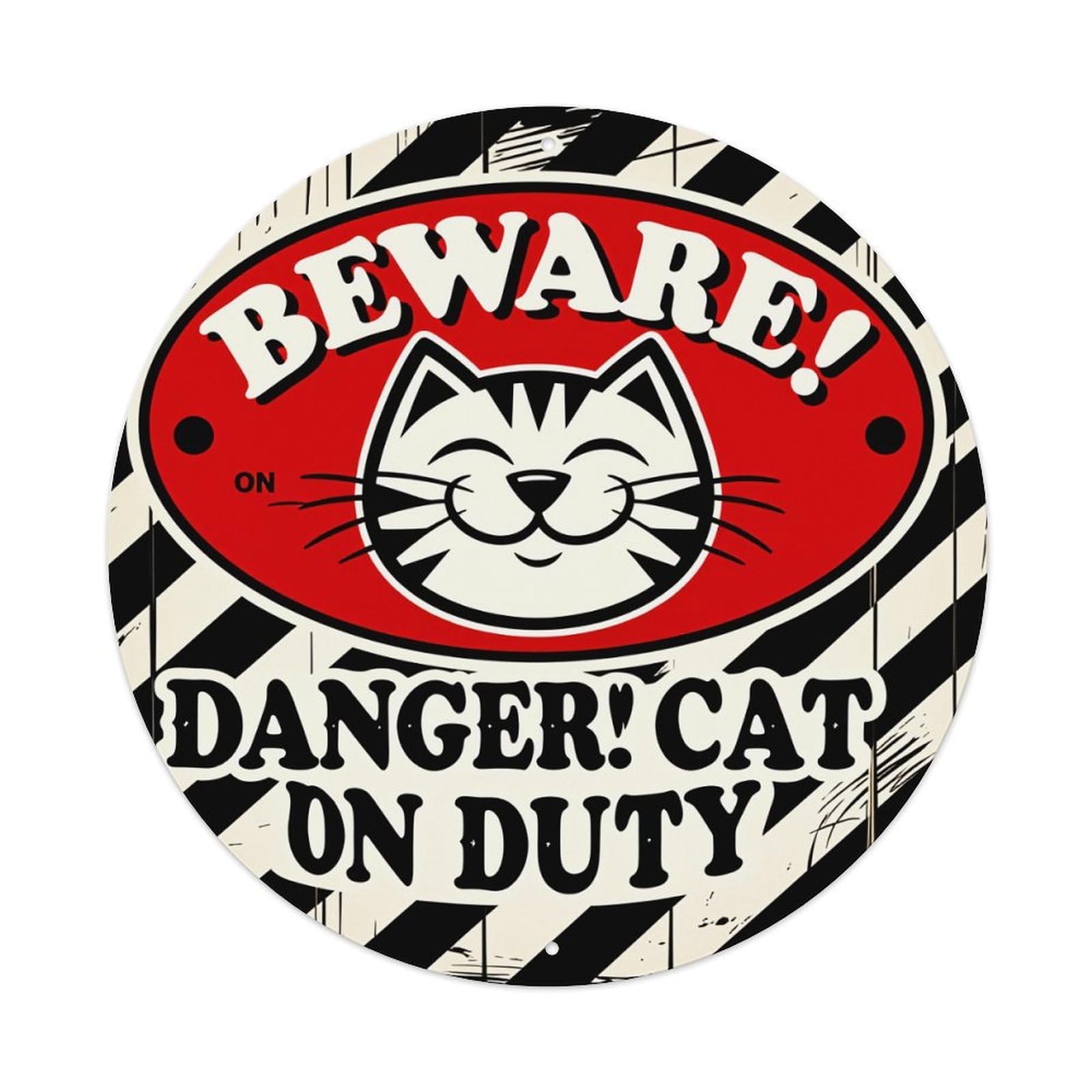 Beware Danger Cat On Duty Sign Pattern Metal Tin Sign Plaque