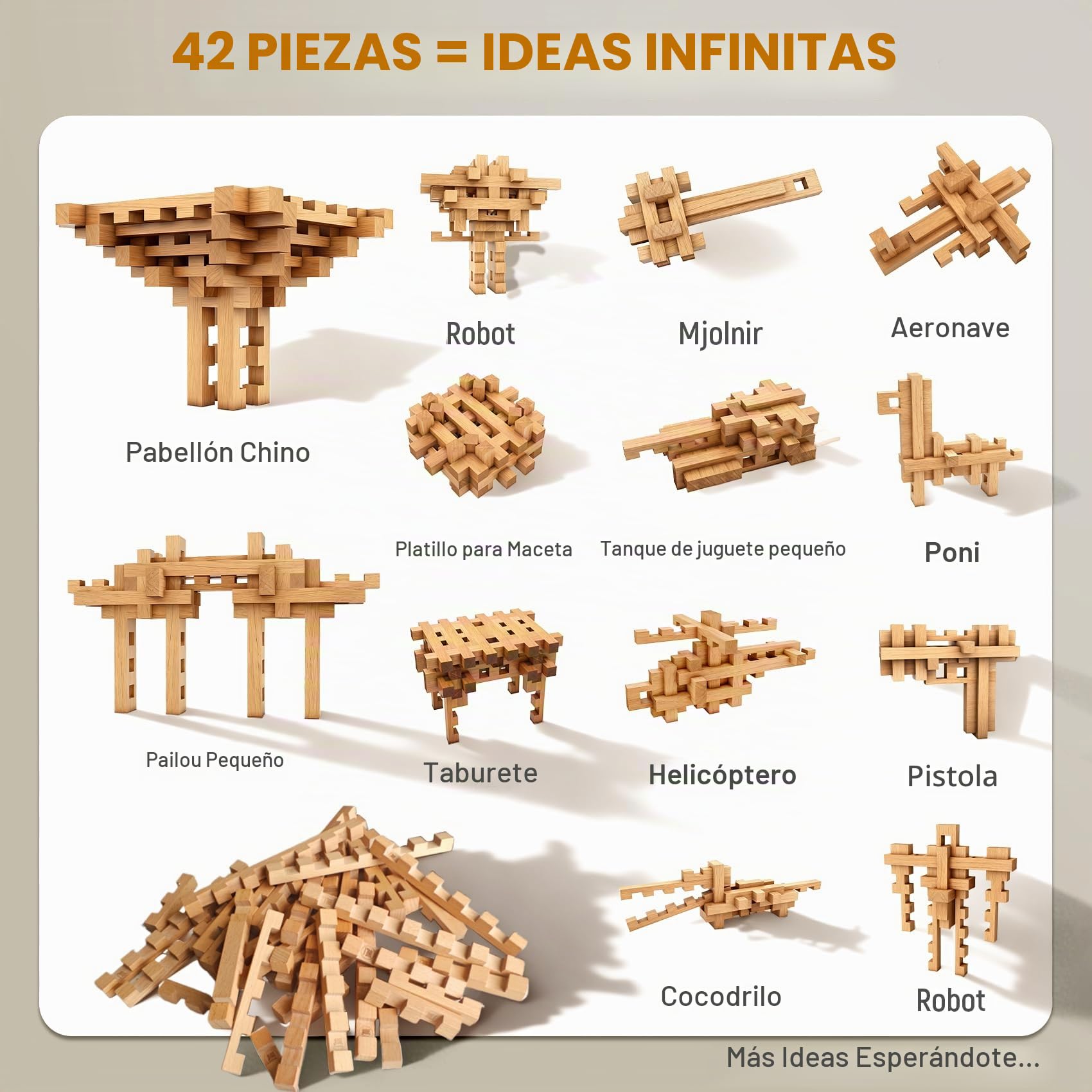 Bloques de Construcción de Madera Educativa - 15&20+ Formas, Puzzle 3D Niños, Maquetas para Construir Adultos, Montessori Juguetes Niños 5+ Años Adolescentes (15 en 1)
