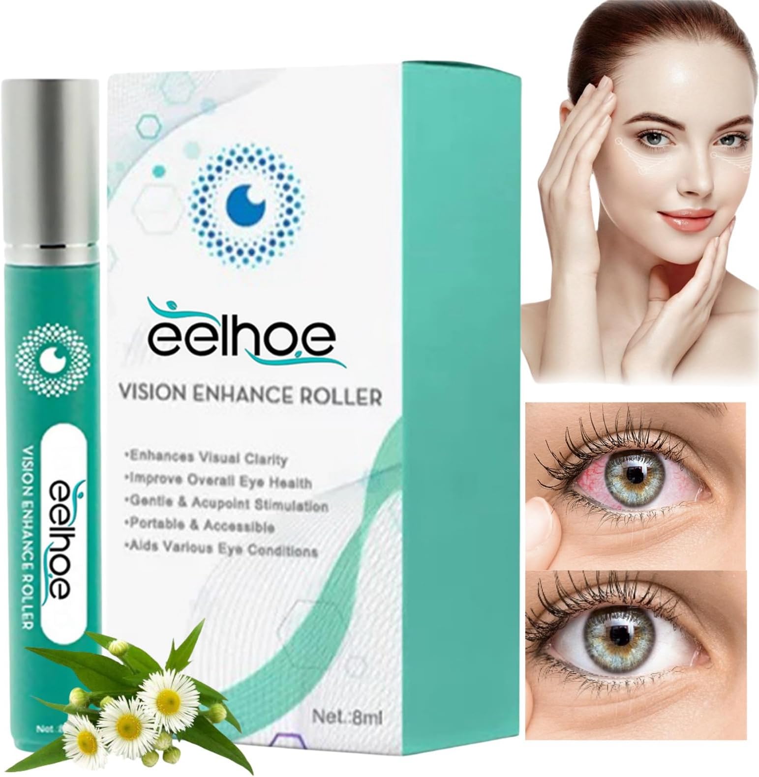 Vis-ion Enhance Roller Med-Ilisk, 8ml Eye Massage Roller, Eye Strain Relief, Enhances Visual Clarity