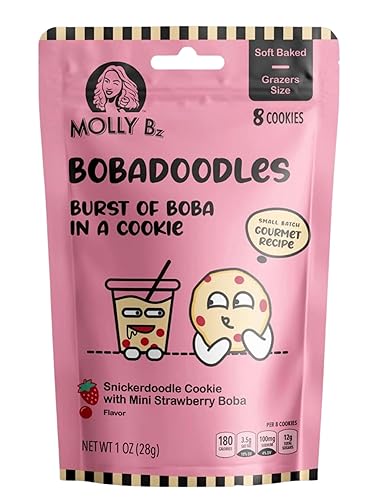 Miniatura 4 de Molly Bz Food Bobadoodles - Burst of Boba in a Cookie - Snickerdoodle con sabor a mini fresa Boba - Horneado suave - Receta gourmet - 8 galletas en