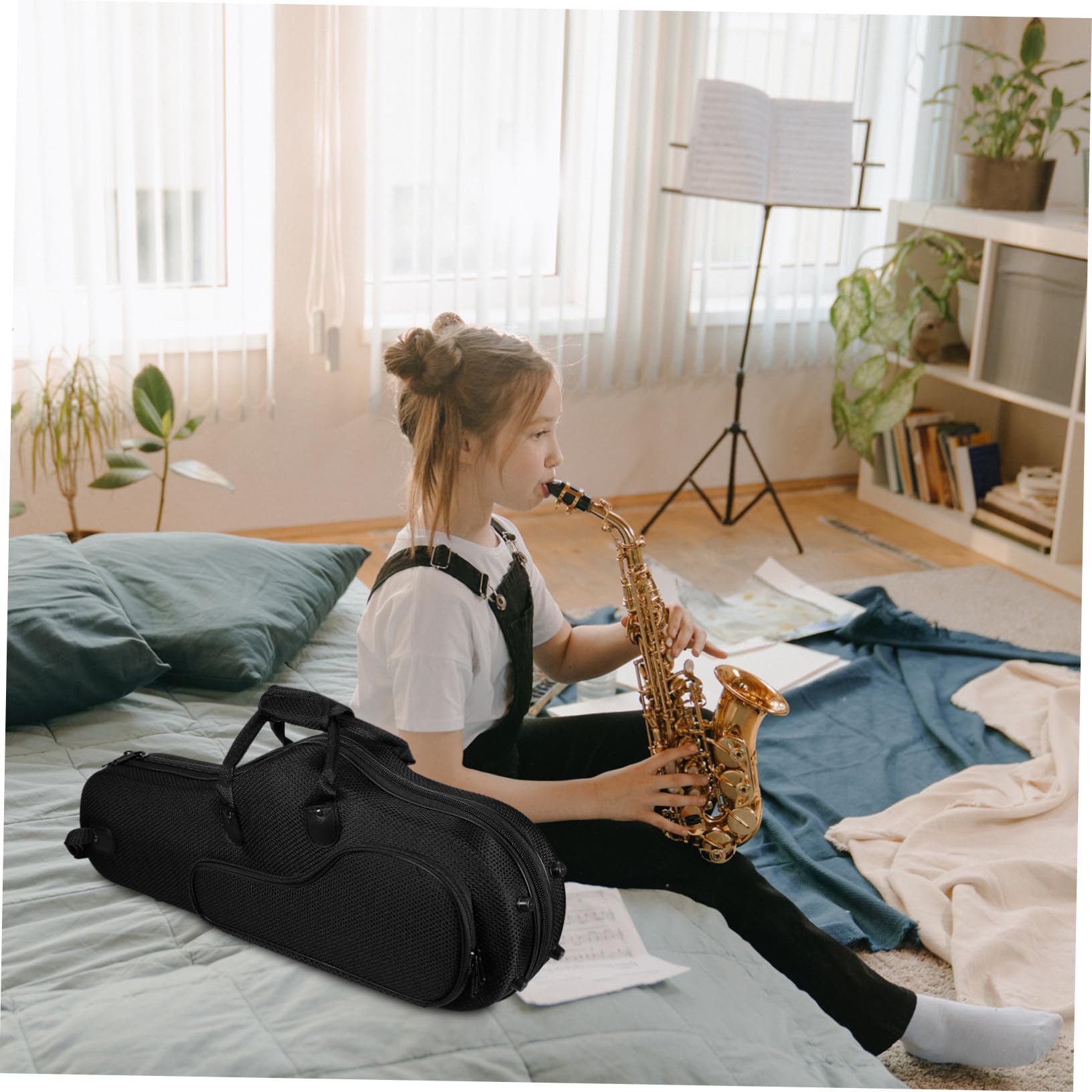 TOYANDONA Custodia per Sassofono Contralto con Ampio Spazio Oxford Nero, Portatile con Cinghie Regolabili Rimovibili per Concerti e Scuole