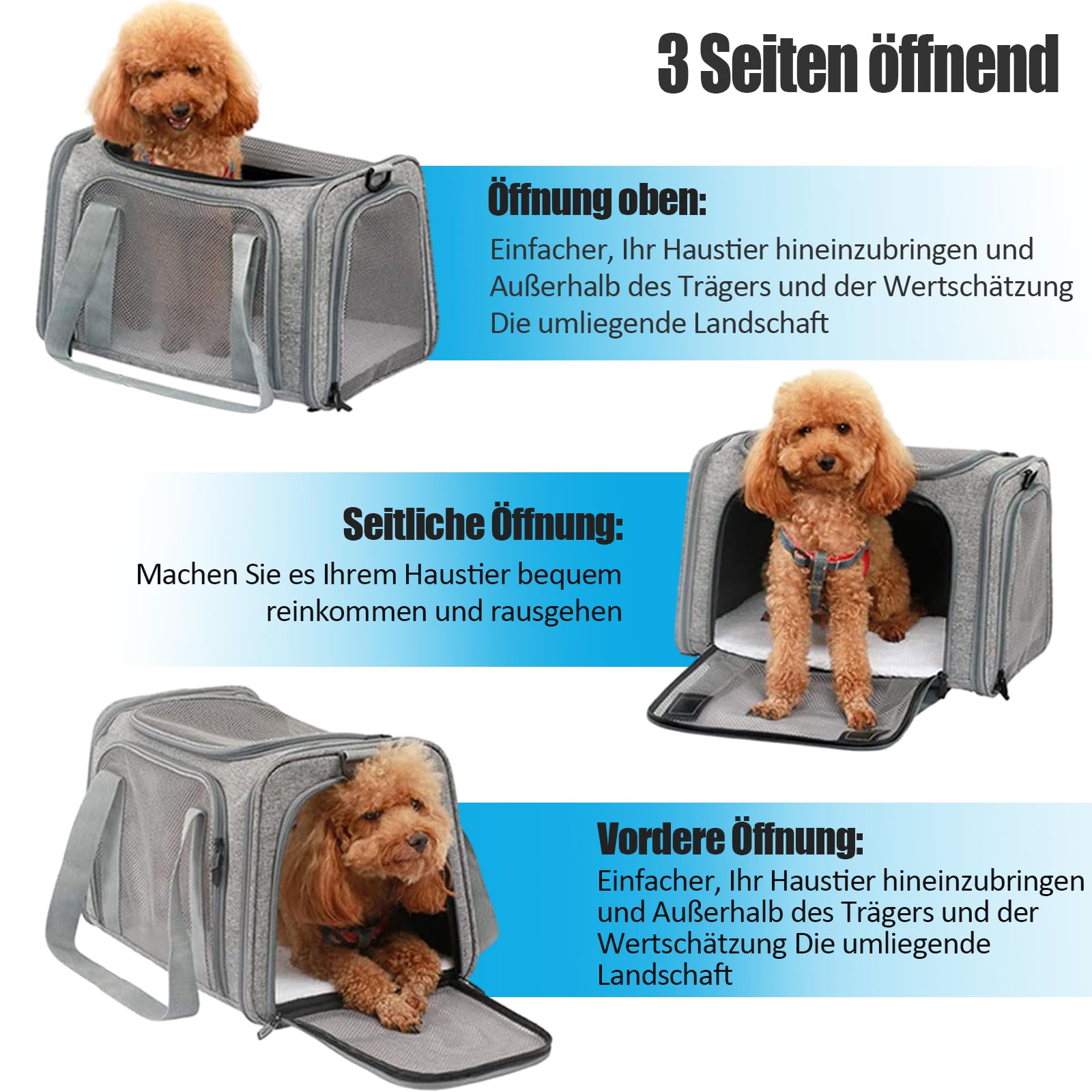 Transporttasche für Katze Hund, Hundetransportbox, Faltbare Katzentransportbox, tragbar, 5kg Katzen Hunde Tragebox, für mittelgroße Hunde, Katze (M, Grau) L 43 x B 28 x H 28 cm