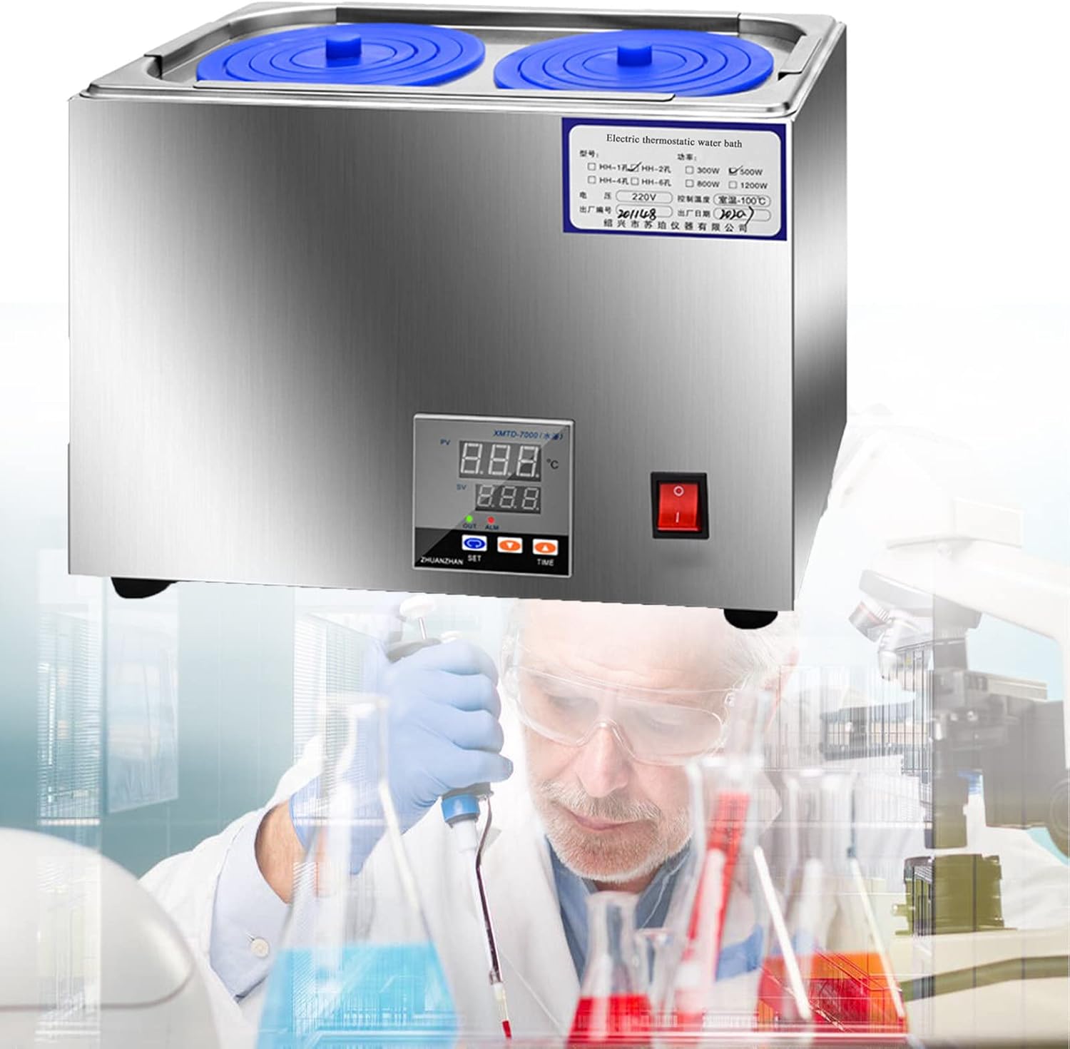 Digital Lab Water Bath Thermostatic Water Bath with Selectable Openings 304 Stainless Steel Electric Constant Temperature Water Bath (2holes)