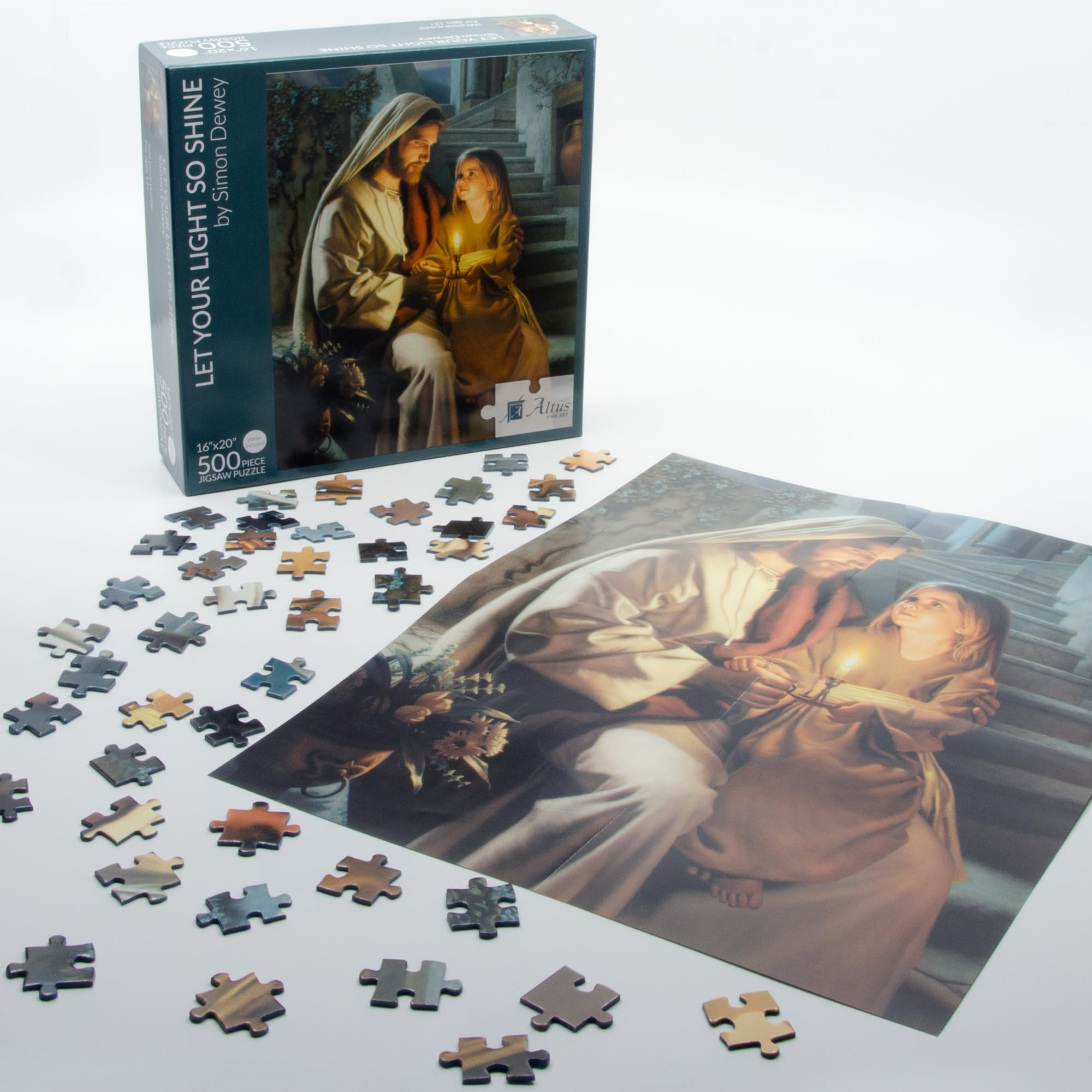 Jesus and Little Girl Holding Light 500 Piece Christian Jigsaw Puzzle - Let Your Light So Shine by Simon Dewey - 16x20 Finished Size - 500 Piece Jigsaw Puzzle - Image 2