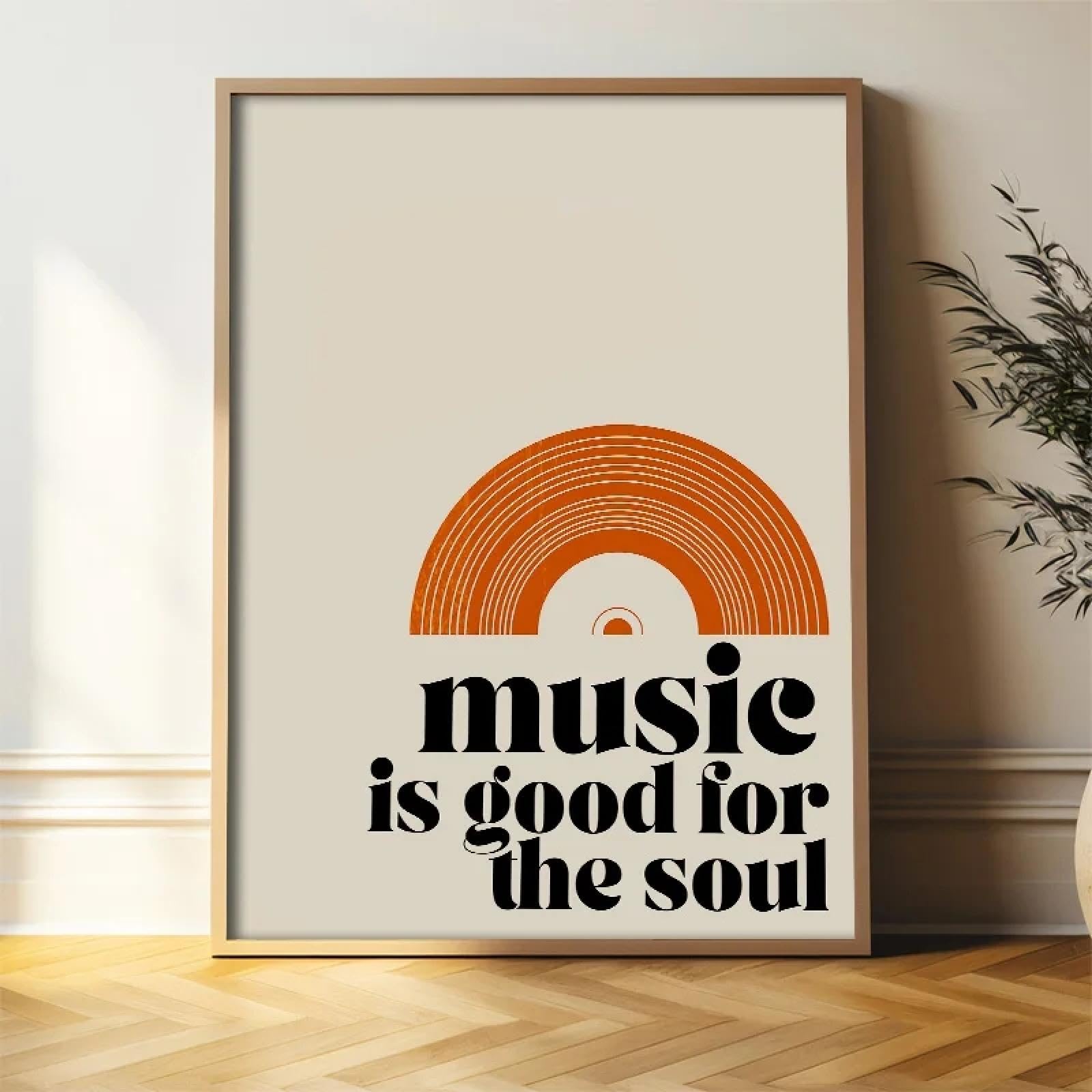 BMGKYAGL Stampe su tela con citazioni retrò La musica fa bene all'anima, splendidi poster musicali per la decorazione della casa moderna, cornice 80x120 cm