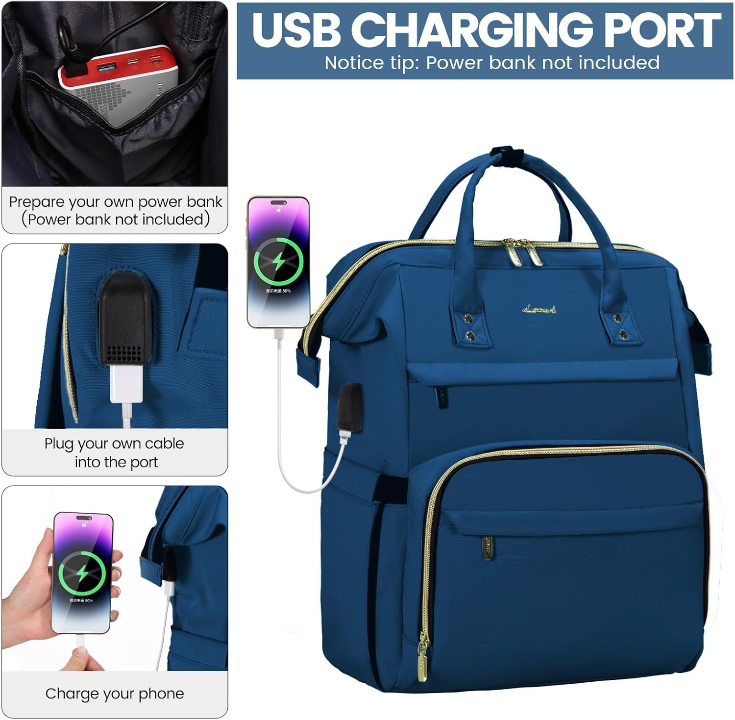 LOVEVOOK Laptop Backpack for Women,15.6 Inch Professional Womens Travel Backpack Purse Computer Laptop Bag Nurse Teacher Backpack,Waterproof College Work Bag Carry on Backpack with USB Port,Royal Blue - Image 3