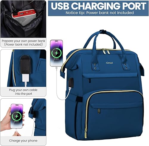 Miniatura 4 de LOVEVOOK - Mochila de mujer para laptop, mochila de viaje profesional de 17 pulgadas con puerto USB, mochila impermeable para trabajo, universidad,