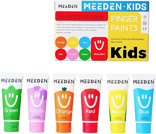 MEEDEN Pinturas de dedos para niños, pintura de dedos lavable para niños, juego de pintura de dedos no tóxicas para niños pequeños de 3 años en