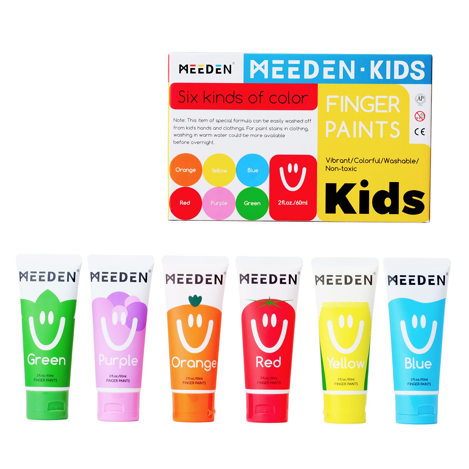 MEEDEN Safe Finger Paints for Kids Baby 3+ Age, Washable Non-Toxic Finger Painting Set for Toddlers, 60 ml 6 Colors Art Painting Supplies