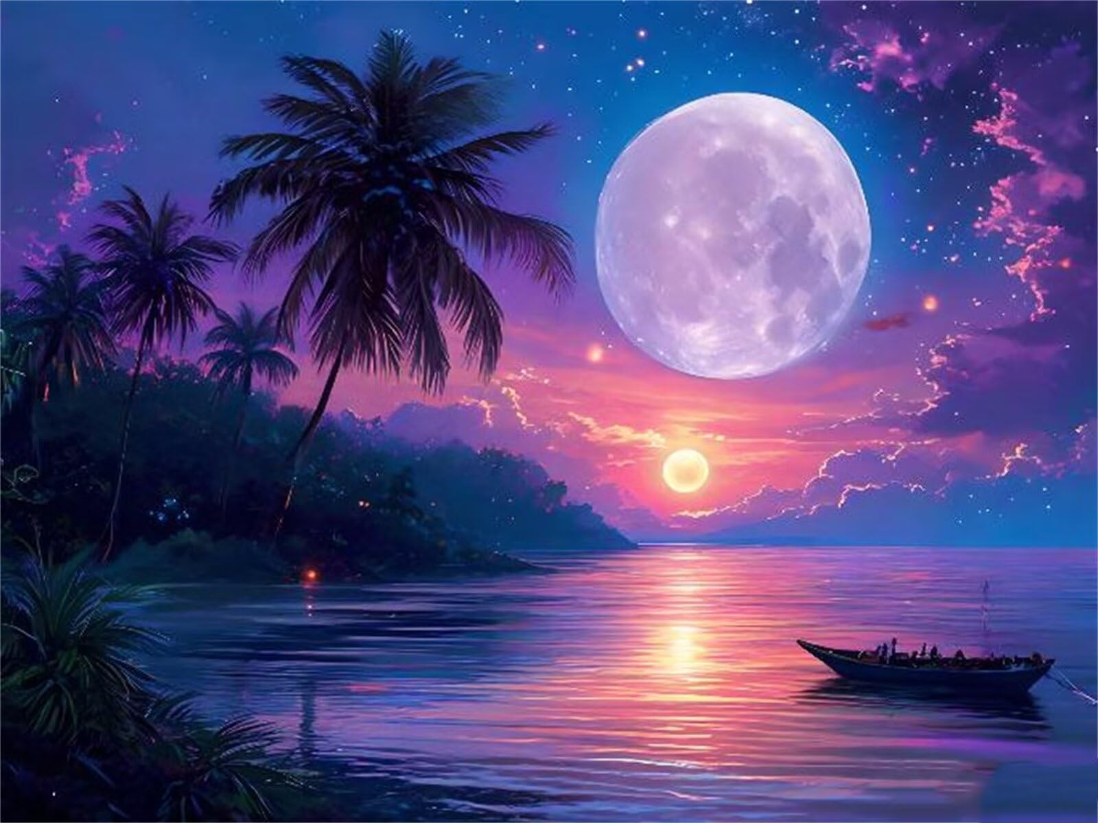 Kit de Pintura por Números, Lago de la Luna Pintar por Numeros Adultos Niños, DIY Paint by Number Kit con Pinceles y Pinturas Acrilicos, Lienzos para Pintar Pinturas Hogar Decoración 35x25cm s-12236