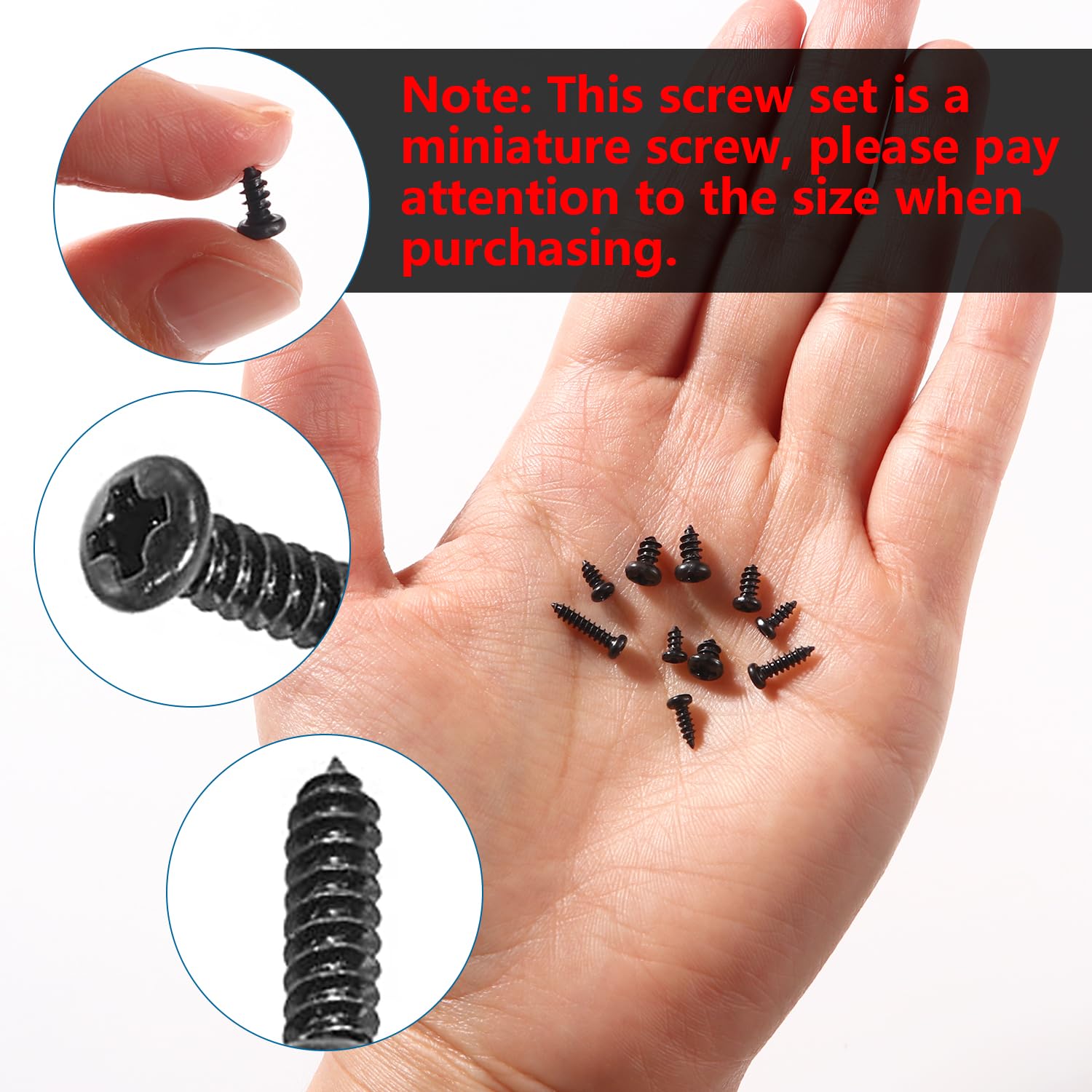 VooGenzek 500 PCS M2 M2.3 M2.6 M3 Cross Head Self Tapping Screws, Pan Head Micro Screws, for Plastic Wood Soft Metal (Black Miniature) - Image 3