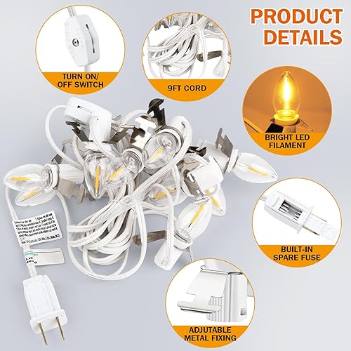 Miniatura 8 de Luces de pueblo de Navidad con 5 bombillas LED de color blanco cálido, decoración para casas de pueblo de Navidad, cable de luz C7