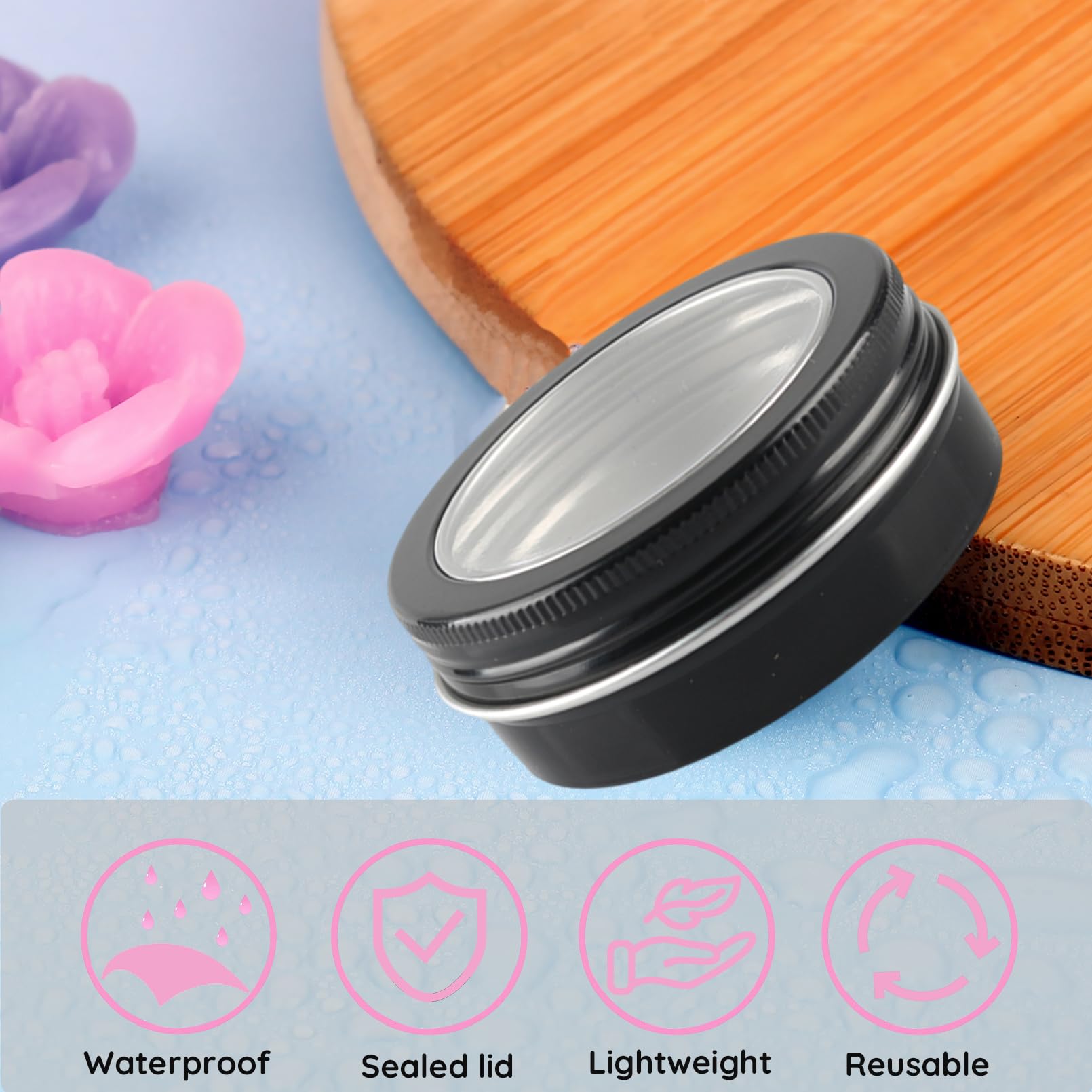 100 Piezas Tarros de Aluminio 60 ml Negro con Tapa Rosca Ventana – Lata Aluminio Redonda D68mm x H27mm – Botes Metálicos Pequeños para Cosmética, Velas DIY, Almacenamiento y Viaje