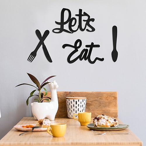 Miniatura 6 de Jetec 5 carteles de decoración de pared de cocina, tenedor, cuchara, cuchillo, decoración de cocina, letrero rústico de madera para decoración de