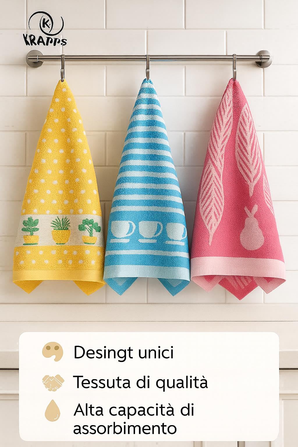 Set 6 Pezzi Strofinacci Cucina Cotone 100% Made in Portogallo - Canovacci Cucina Cotone Assorbenti e Lavabili in Lavatrice, Stracci Cucina Multiuso Resistenti e Colorati