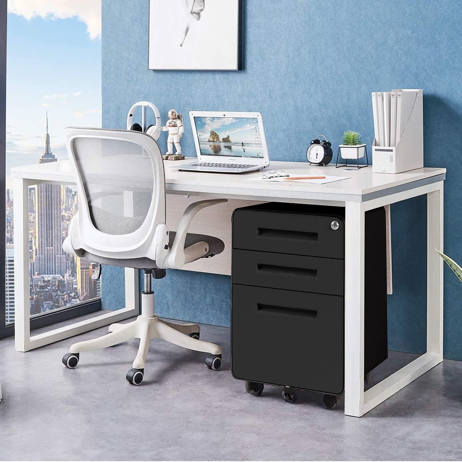 Bonusall Black 3 Drawer File with Lock, Locking Filing