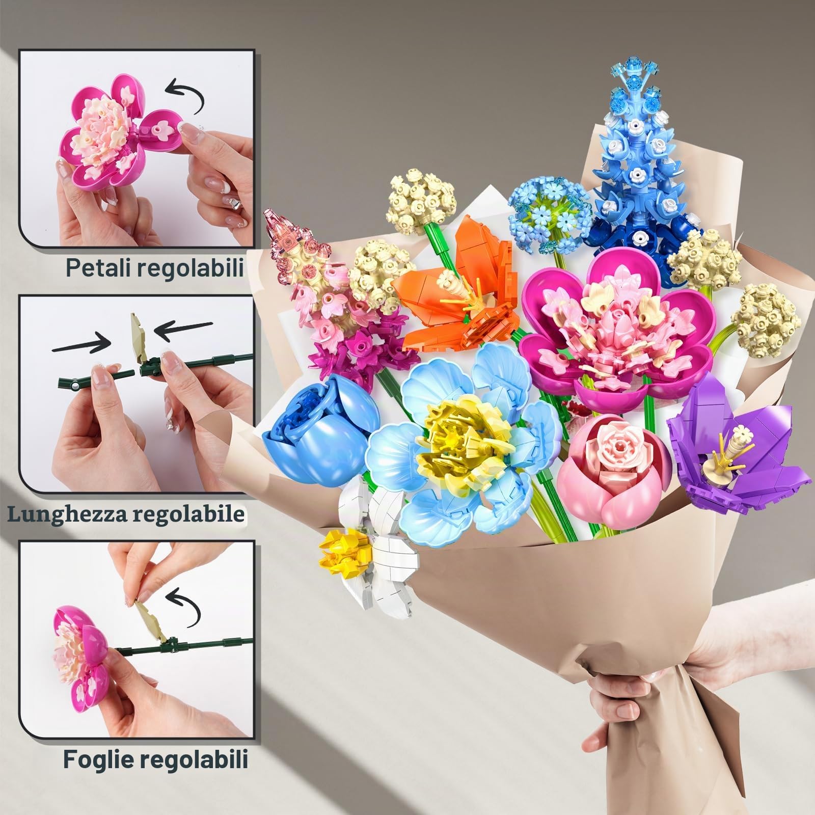 PLAXSOON 888 pezzi della collezione botanica di rose per la decorazione della casa, kit per la costruzione di fiori, regalo di San Valentino, festa