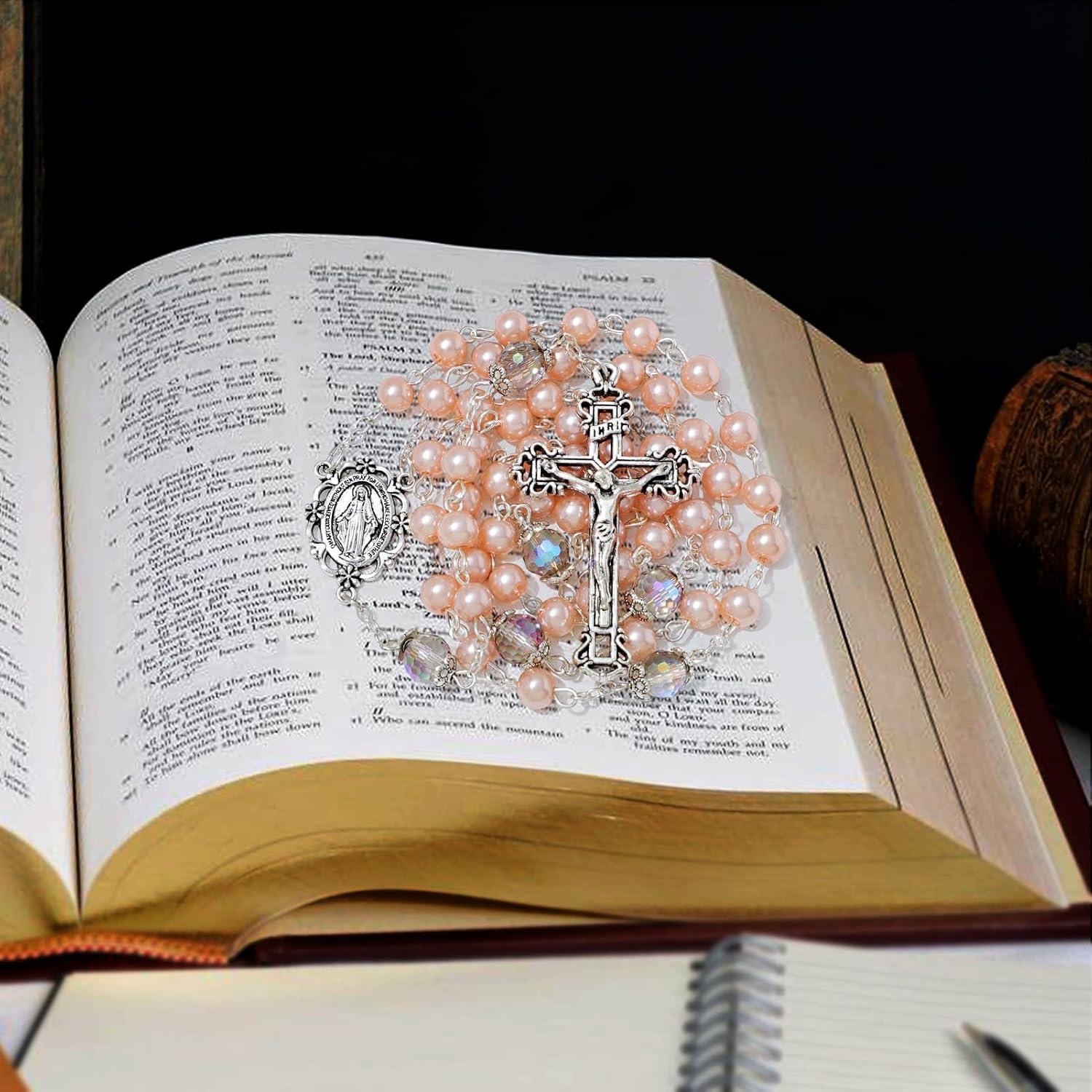 KOMI 6 MM Pearl Rosary Beads With Crucifix, Catholic Necklace for Women With Velvet Bag or Rosary Box - Image 5