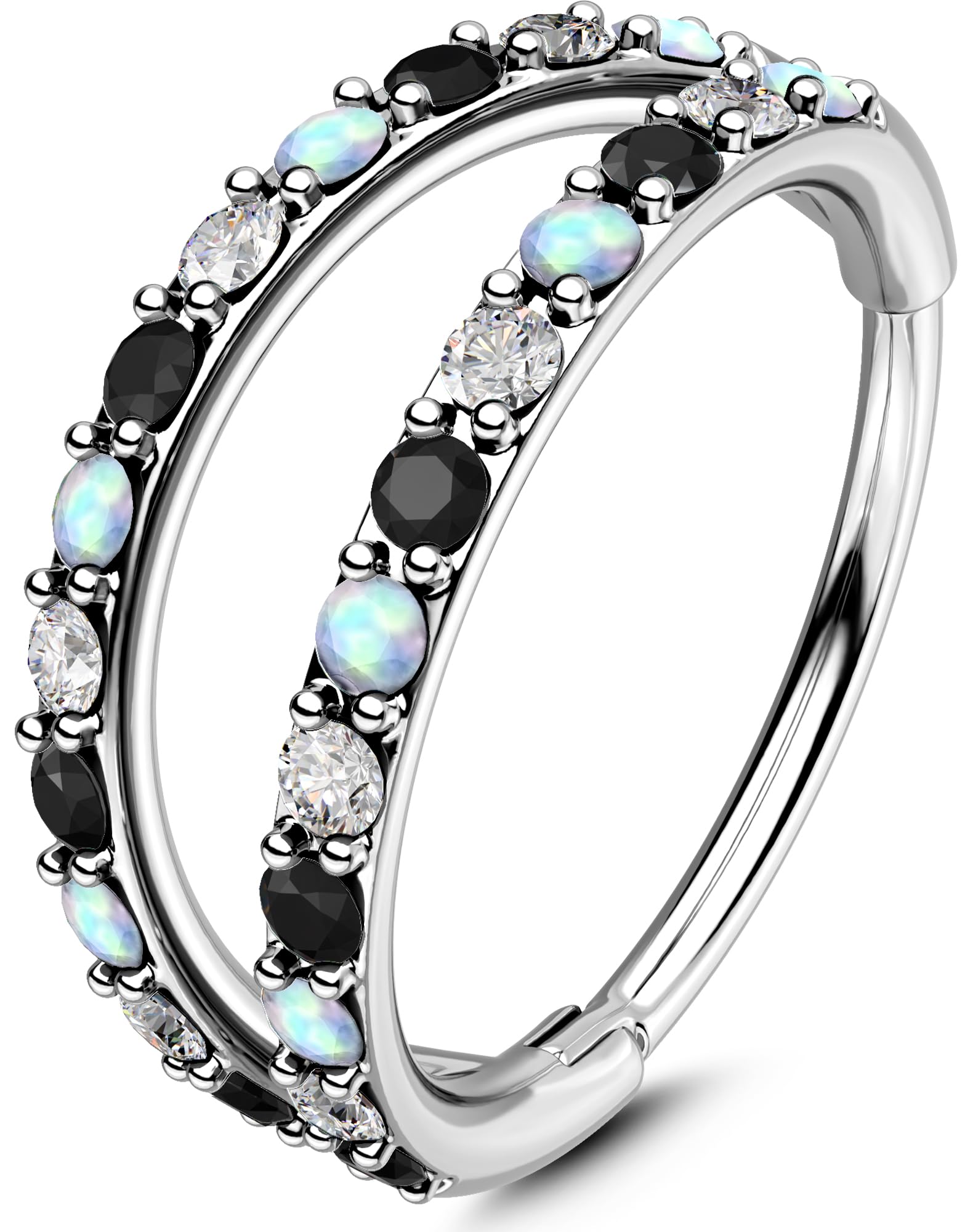 Nose Ring Hoops 20G Nose Piercing Jewellery 6/7/8mm Nostril Conch Hoop Double Line CZ Opal Helix Tragus Daith Snug Rook Cartilage Earrings Ring