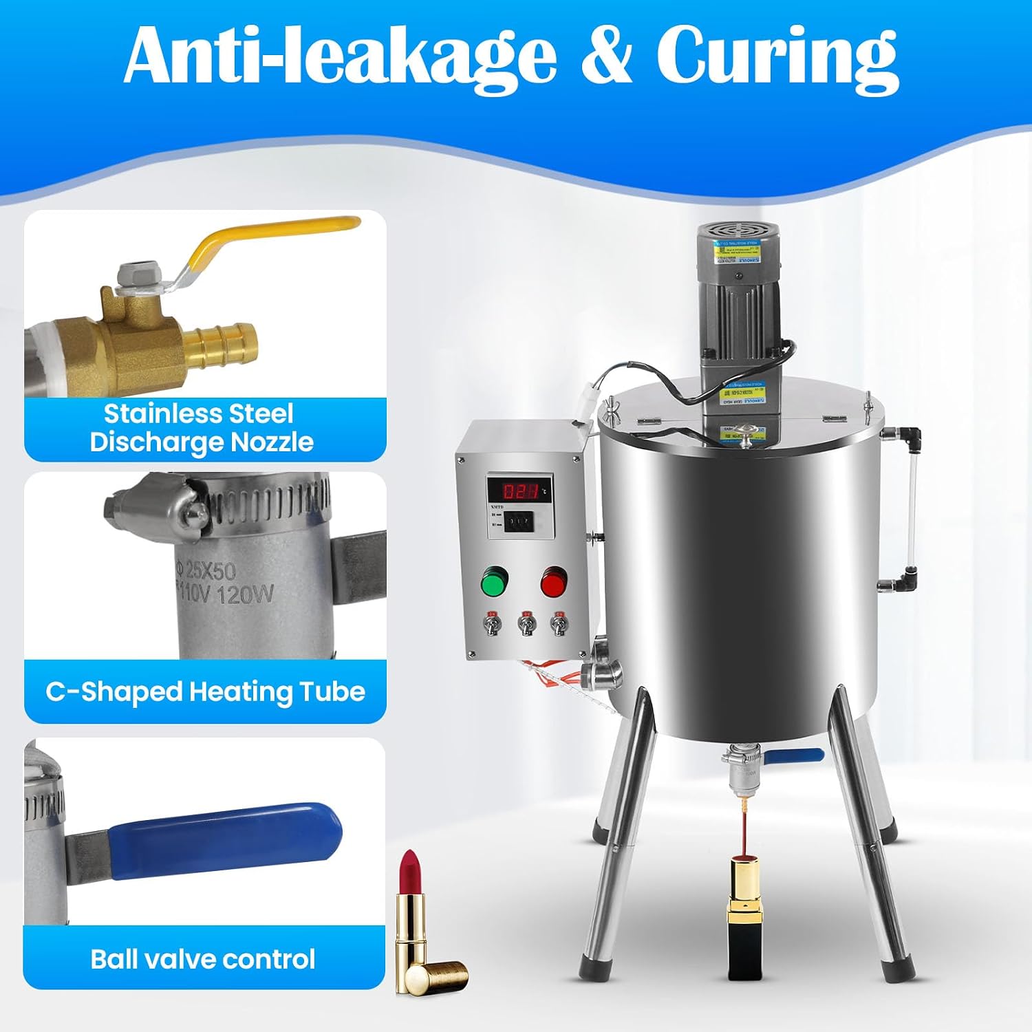 15L/4Gal Heating Mixing Filling Machine, Manual Lipstick-Filling Machine with Stirrer, Adjustable Temperature Liquid Paste Filling Tool Cream Filling Tank for Lipstick, Ointment, Honey