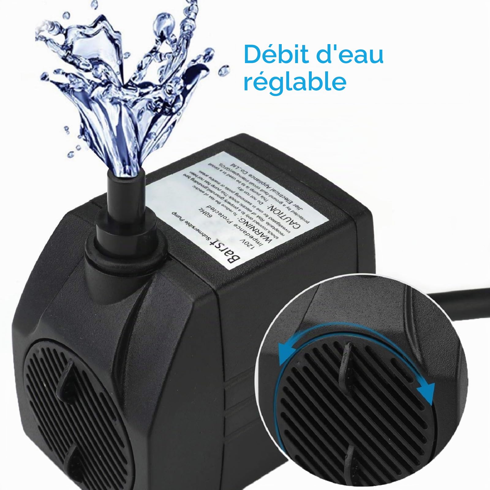 Pompe à Eau Submersible 450L/H avec Cable 1,83m & 3 Nozzles | 7W, Réglable Ultra Silencieux pour Fontaine de Jardin, Piscine, Aquarium, Bassin Poisson, Hydroponique